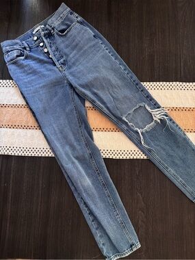PacSun High-Rise Button-Fly Distressed Blue Jeans